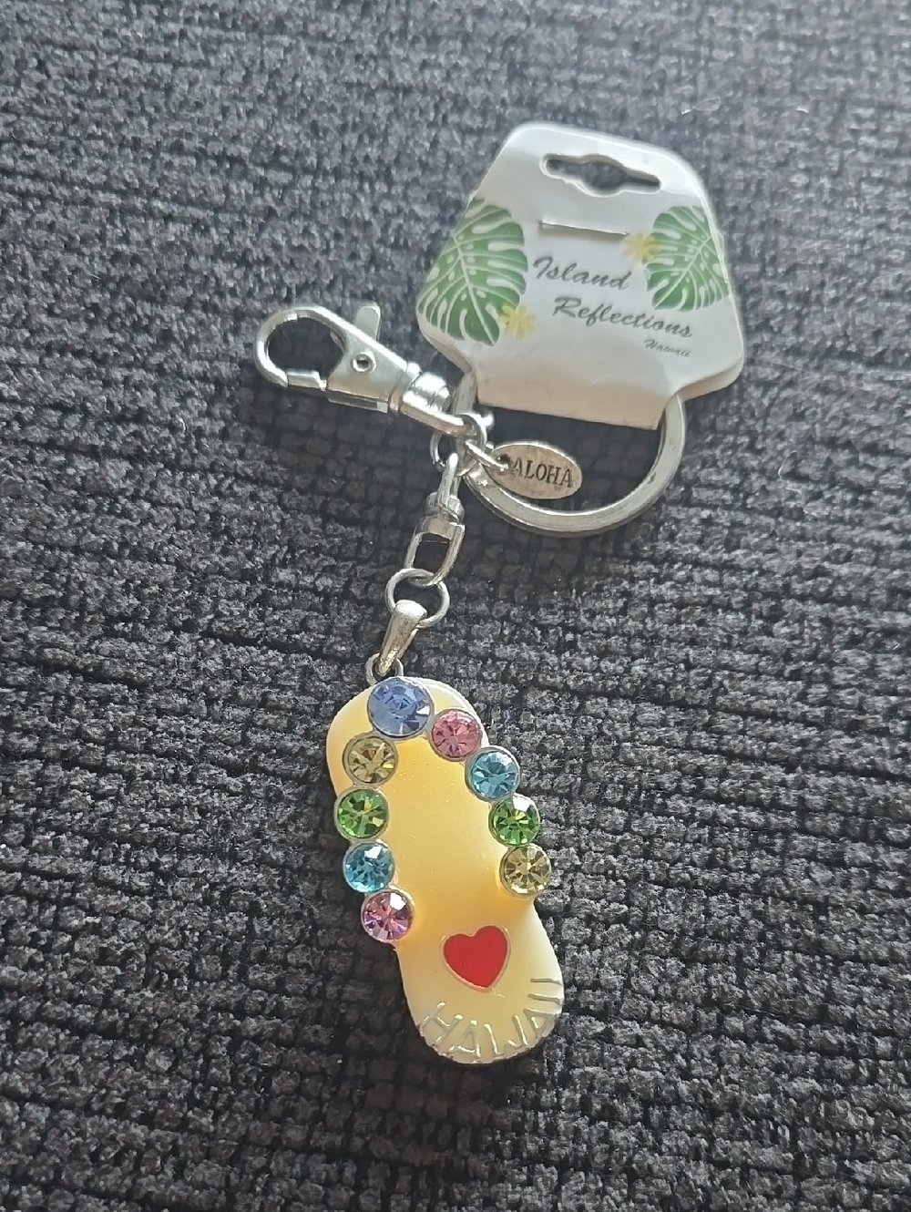 Yellow Flip-Flop Keychain with Multicolor Gems